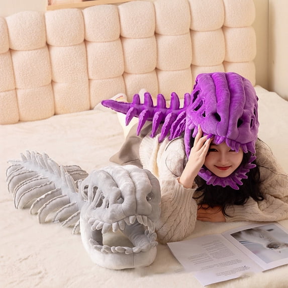 37.4" Spinosaurus Plush Dino Outfit, Outfit Halloween Fun Dinosaur Skeleton Plush Costume with Spine Extension for Parties, Wearable Dino Skeleton Plush (Purple)