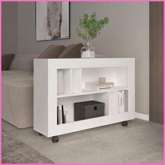 37.4" Wide Coffee Table with Six Shelves & Casters - Space-Saving Living Room Piece, Easy to Move