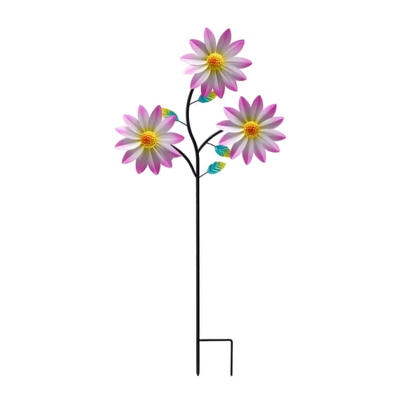 37.40 Triple Flower Metal Windmill Stake,Outdoor Garden Spinner for Porch,Patio and Lawn Landscaping