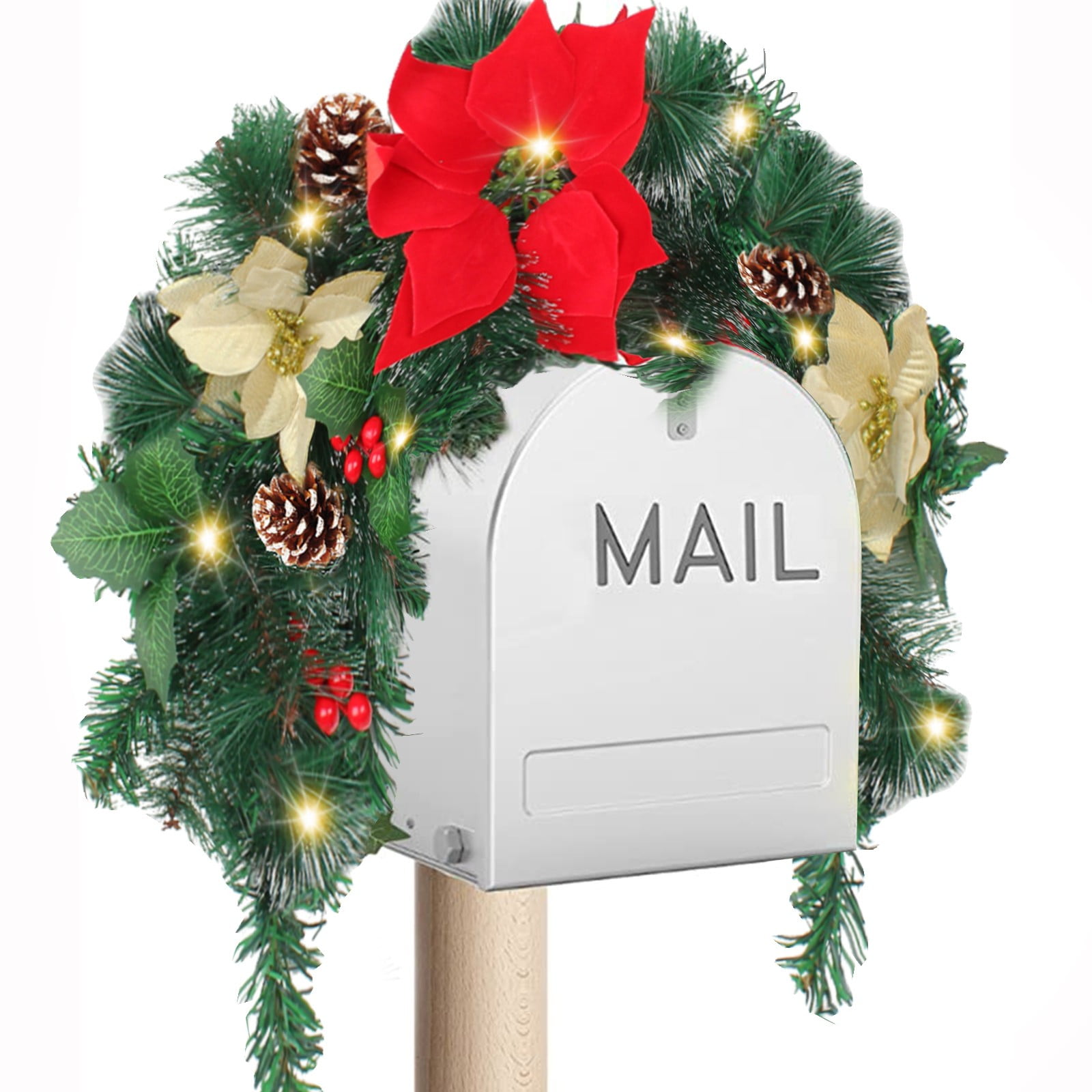 37.4Inch Christmas Mailbox With Wintry Berries Greenery Branches