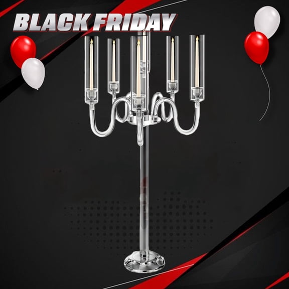 37.4in Tall Acrylic Candelabra Centerpiece: 6-Arm Clear LED Taper Candle Holder for Wedding Party Table & Event Decor