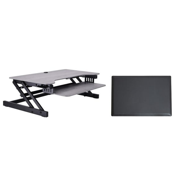 37.5" Deluxe Adjustable Standing Desk Converter Anti Fatigue Mat Bundle - Gray