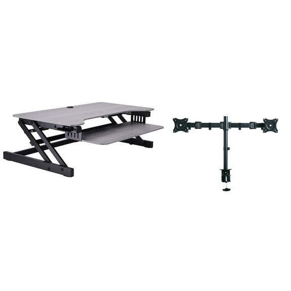 37.5" Deluxe Adjustable Standing Desk Converter Dual Monitor Mount Bundle Gray