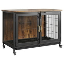37.5 Inch Furniture Style Heavy Duty Dog Crate with Wheels & Removable Tray, Lockable Dog Kennel Furniture Indoor, Rolling Pet Cage for Large and Medium Dogs, Brown
