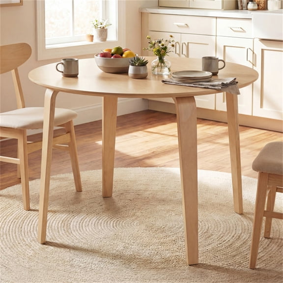 37.5" Round Dining Table for 4 People Natural Finish with Solid Rubber Wood Legs Modern Kitchen Table for Dining Room Breakfast Nook