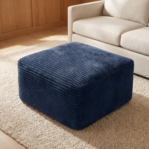37.5" Square Corduroy Upholstered Ottoman – Soft Padded Footrest Stool, Stain-Resistant & Pet-Friendly, Multi-Functional Accent for Living Room Bedroom Decor, Blue