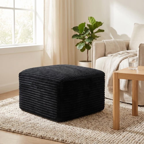 37.5" Square Corduroy Upholstered Ottoman – Soft Padded Footrest Stool, Stain-Resistant & Pet-Friendly, Multi-Functional Accent for Living Room Bedroom Decor, Black