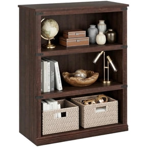 37.5" Tall Farmhouse Bookshelf, 3 Tier Open Bookcase with Rustic Wood Shelves, Freestanding Display Storage Rack for Living Room, Bedroom and Home Office,Cherry