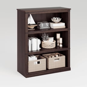 37.5" Tall Farmhouse Bookshelf, 3 Tier Open Bookcase with Rustic Wood Shelves, Freestanding Display Storage Rack for Living Room, Bedroom and Home Office,Cherry