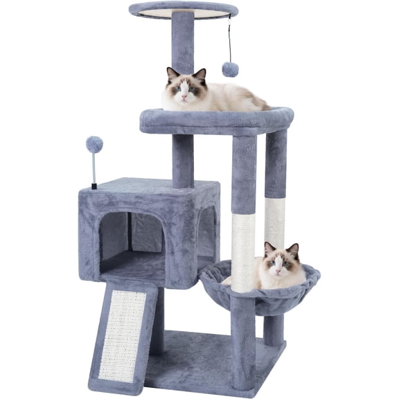 37.5" -in-One  Tree Tower with  Board & Posts Cozy Sleeping Perch Hammock and  Balls,Grey