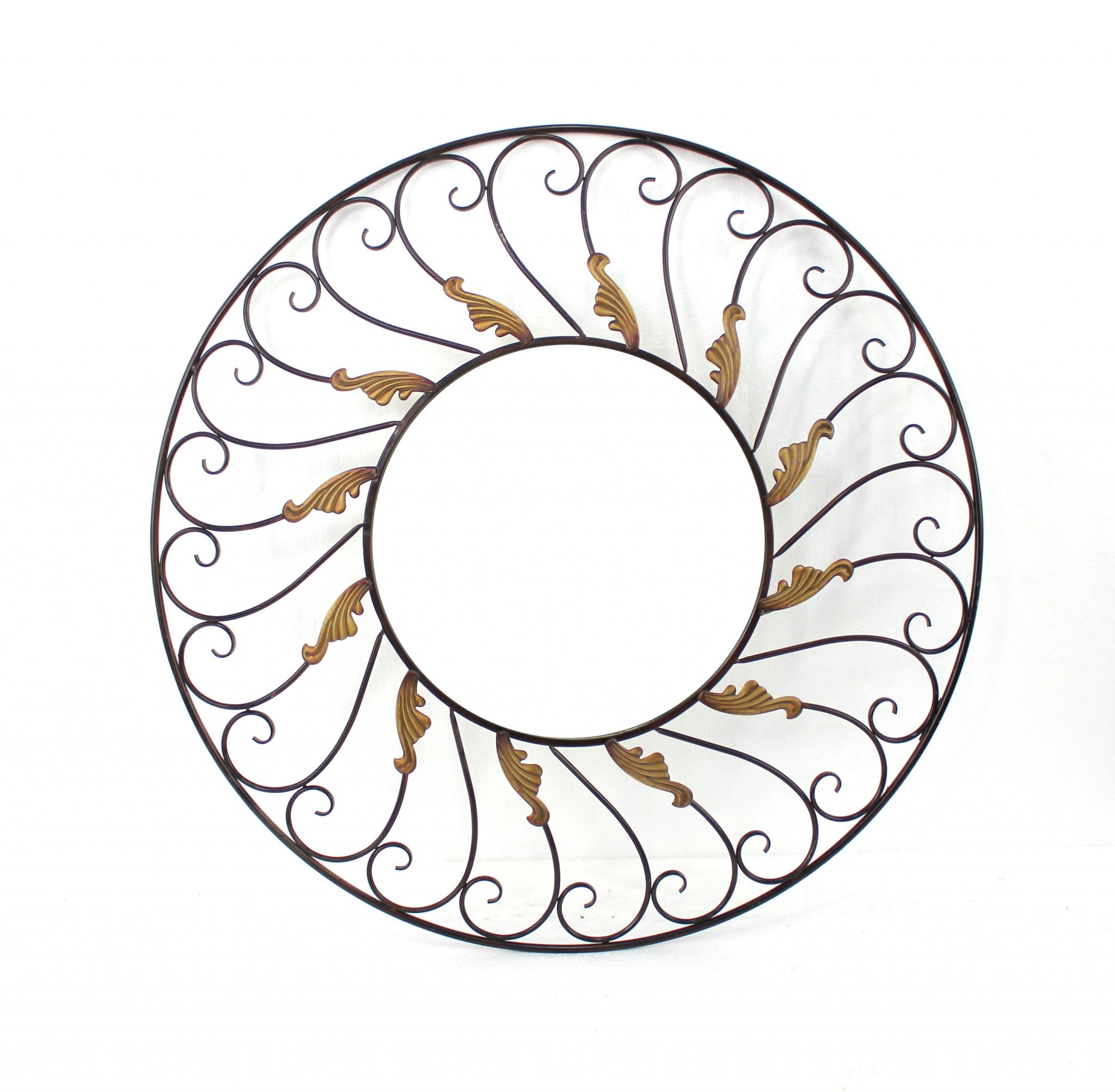 Espresso Bronze Vintage Round Wood Wall Mirror, 37.5"