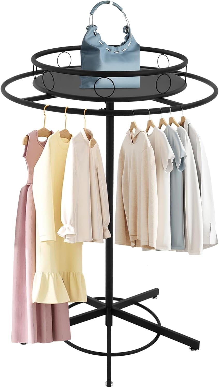 37-62in Adjustable Height Round Garment Rack, 360° Rotatable Clothing ...