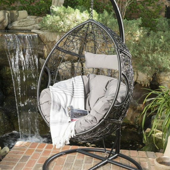 37.7'' W Hanging Egg Chair without Stand, Patio Wicker Hammock, Egg Swing Chair with Cushion for Bedroom Garden Indoor Outdoor (Gray)