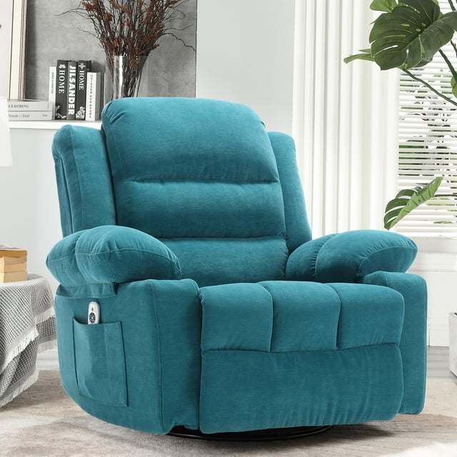 "37.7"" Wide Super Soft and Chenille Swivel Rocker Massage Recliner