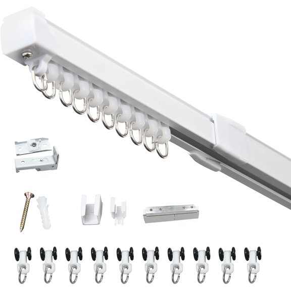37-73in Telescopic Ceiling Curtain Track System for Curtains,Retractable Measurement Free Heavy Duty Curtain Rail Track Set as Room Divider,Adjustable Sliding Wall Mount Curtain Track
