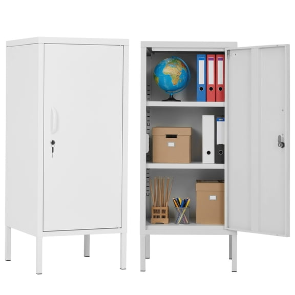 37.74"H Lockable Steel Locker Storage Cabinet 4-Tier with 3 Adjustable Shelves, Secure Metal File Cabinet with 2 Keys for Office School Home Garage, White