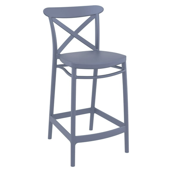 37.75" Gray Solid X Accented Outdoor Patio Counter Stool