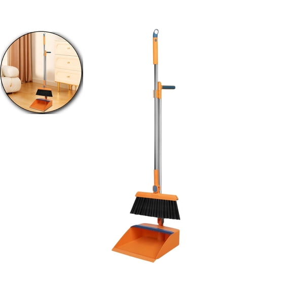37.8" Broom and Dustpan Set Foldable Hand Broom for Home & Kitchen with Rotatable Standing Storage, Buckle Type Broom with Dustpan Combo Set Outdoor Brooms Cleaning Tool