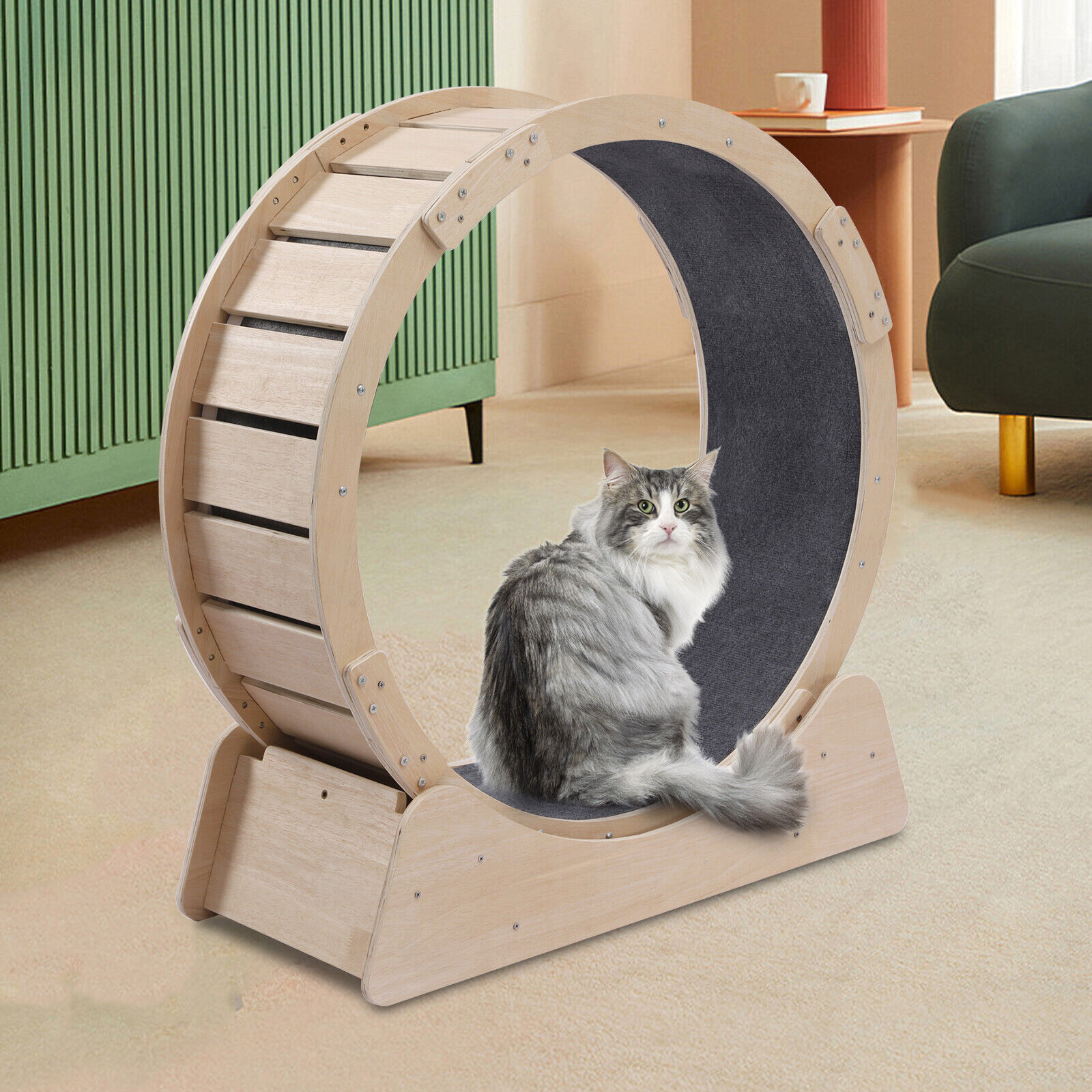 37.8" Cat Treadmill, Indoor Large Cat Exercise Wheel with Carpet Runway