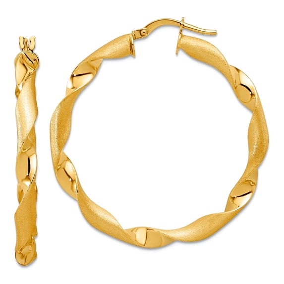 14k Solid Yellow Gold Polished and Brushed Twisted Hoop Earrings 39.29x37.85mm Wide 3.7mm Thick Hoop Earring for Women
