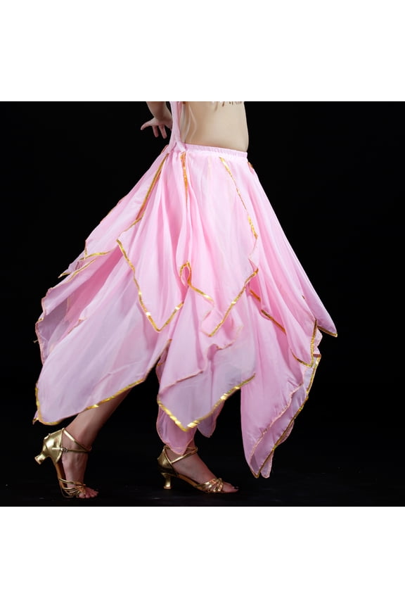 37.8in 120D Chiffon Skirt Women's Belly Dance Skirt with Trimed Gold Sequins,1,1,1,37.8inch,Pink