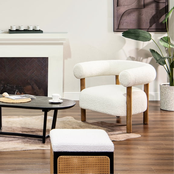 37" Boucle Upholstered Barrel Chair / Fully Assembled for Immediate Use