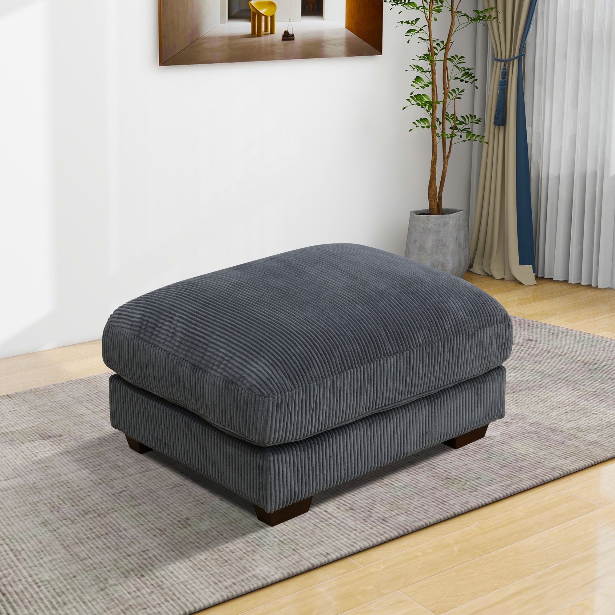 Large Oversized Ottoman Bench for Living Room, No Assembly Needed, Charcoal Corduroy