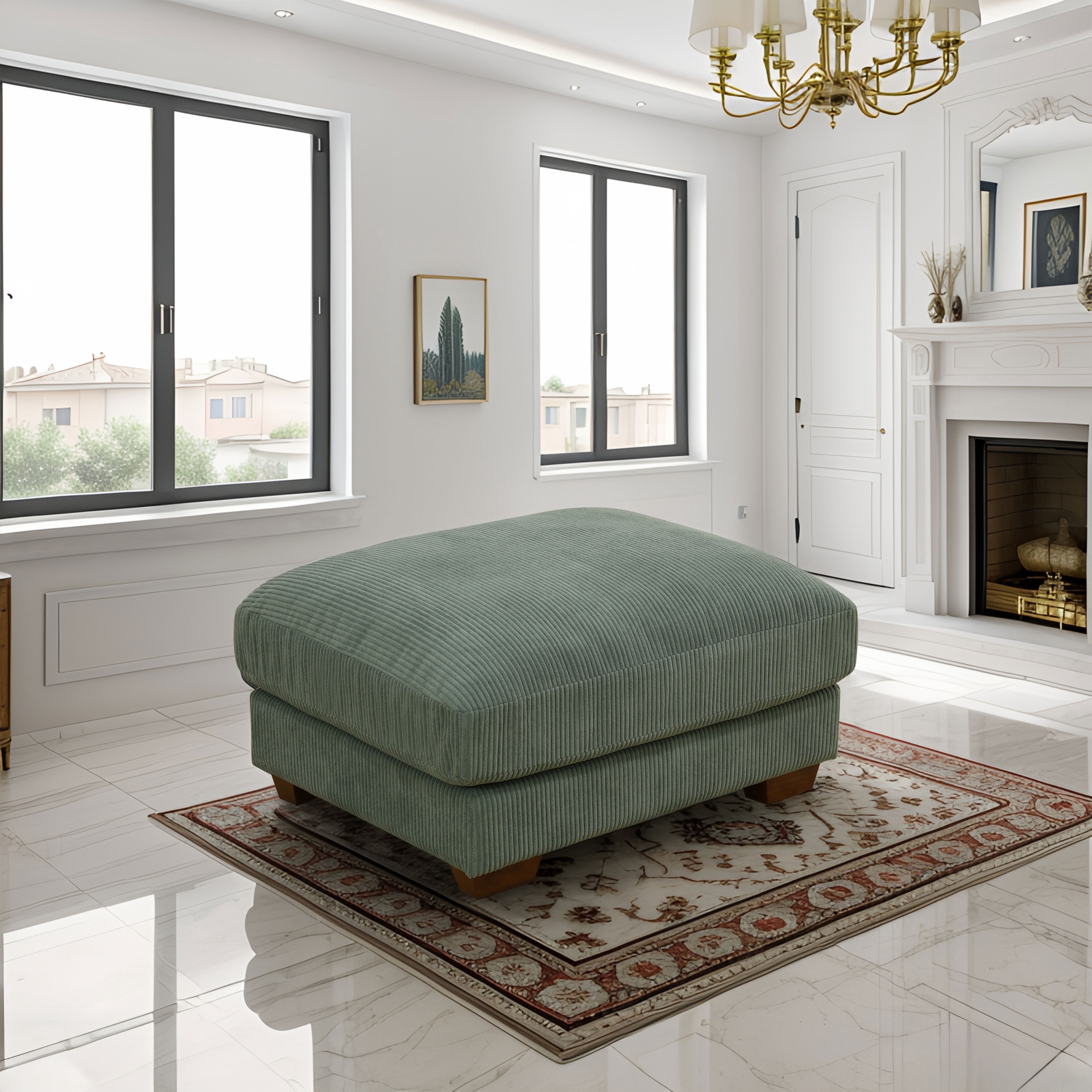 Large Oversized Ottoman Bench for Living Room, No Assembly Needed, Green Corduroy