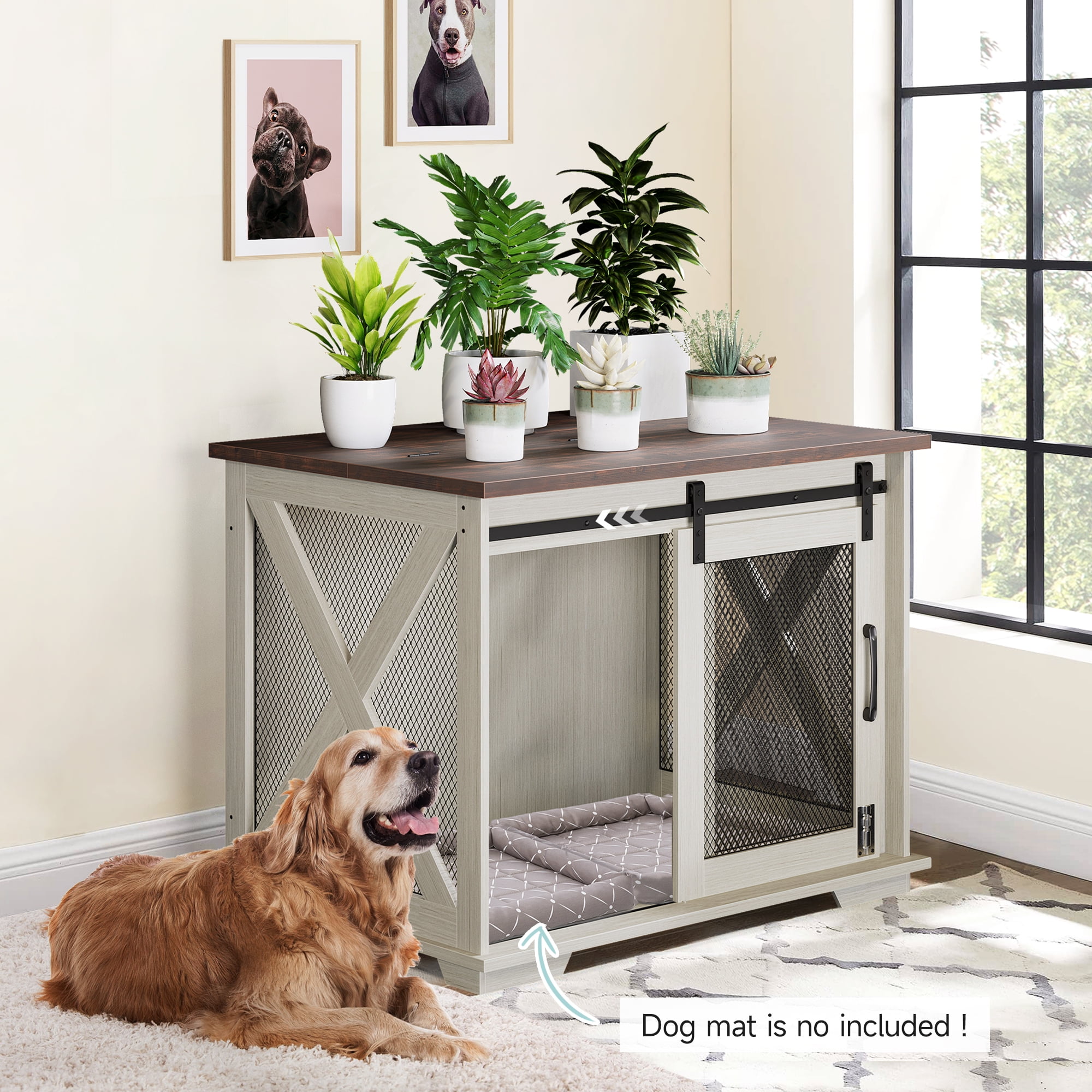 37'' Dog Crate Furniture Side End Table with Flip Top and Movable