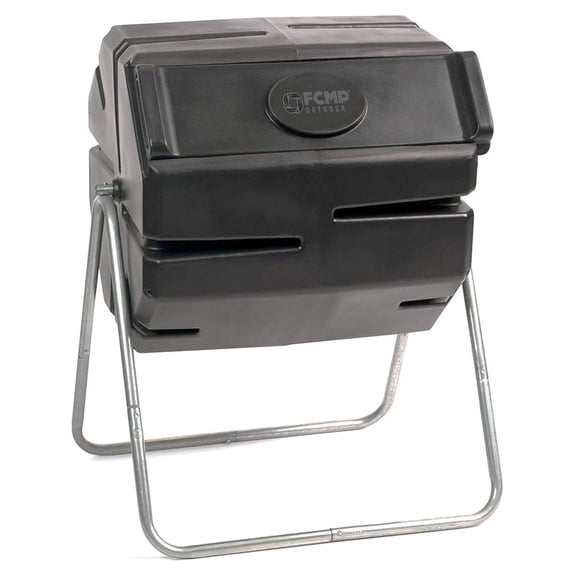 37 Gallon 1 Piece Plastic Single Chamber Roto Tumbling Composter Outdoor Elevated Rotating Garden Compost Bin, Black