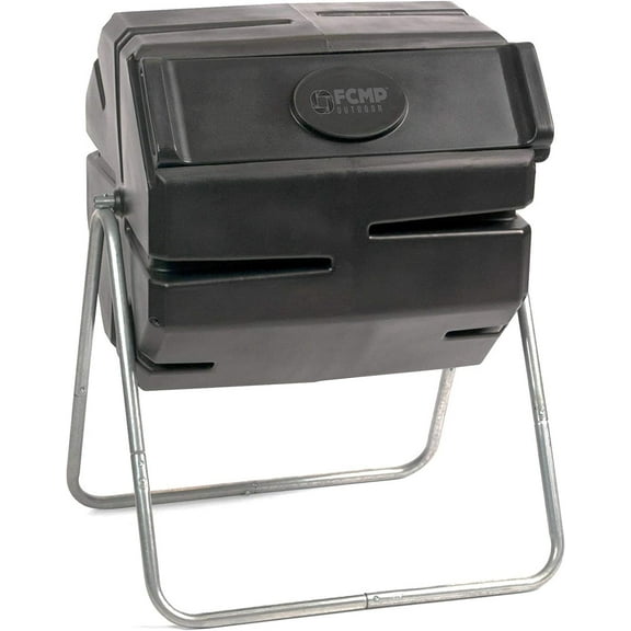 37 Gallon 1 Piece Plastic Single Chamber Roto Tumbling Composter Outdoor Elevated Rotating Garden Compost Bin, Black