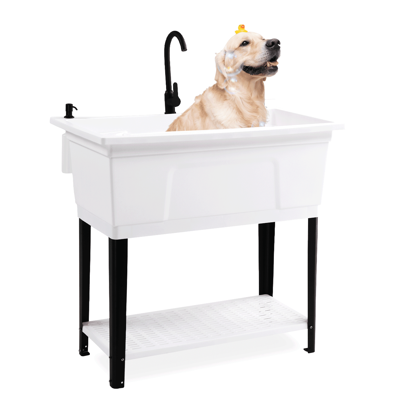 37-Gallon Freestanding Utility Sink with Faucet, 36" Heightened Basin for Laundry, Garage, Outdoor Garden, Pet Wash, Heavy Duty Plastic Laundry Tub with Storage Shelf, 40"L×24"W×36"H, White