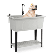 37-Gallon Freestanding Utility Sink with Faucet, 36 Heightened Basin for Laundry, Garage, Outdoor Garden, Pet Wash, Heavy Duty Plastic Laundry Tub with Storage Shelf, 40L 24W 36H, Gray