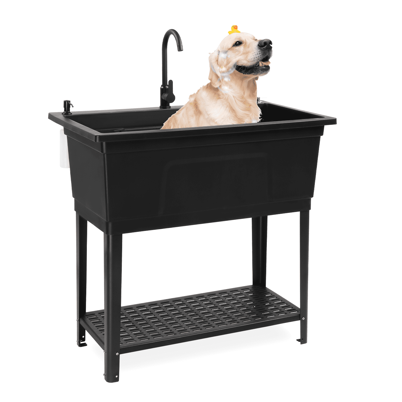 37-Gallon Freestanding Utility Sink with Faucet, 36" Heightened Basin for Laundry, Garage, Outdoor Garden, Pet Wash, Heavy Duty Plastic Laundry Tub with Storage Shelf, 40"L×24"W×36"H, Black