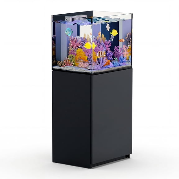 37 Gallon Signature Rimless Marine Aquarium System, Ultra Clear Reef Glass Tank with Black Aluminum Cabinet, Built-In Sump and Plumbing