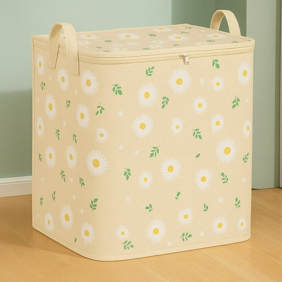 37 Gallon Storage Bags Large Storage Bags for Comforters Blankets Clothes Bedding Dual Zipper Moving Bags w/Reinforced Handles Space Saver Bags Storage Organizer for Dorm Closet Packing Beige Daisies