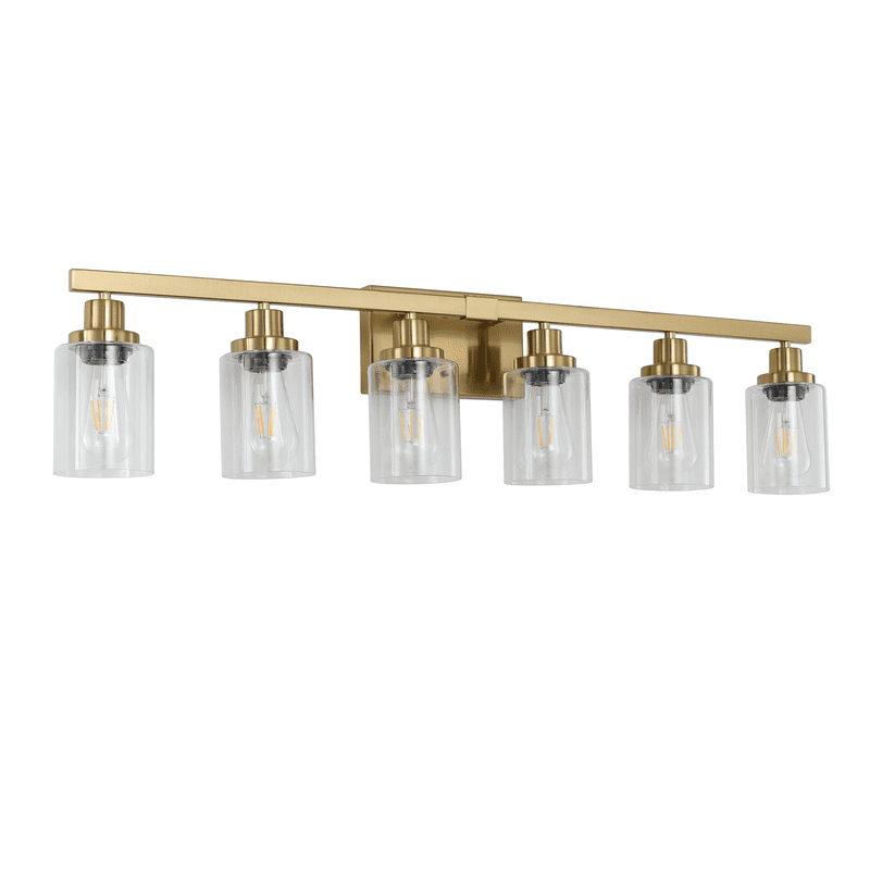 37" Gold 6-Light Bathroom Vanity Light Fixture, Modern Wall Sconce with Clear Glass Shades, Bathroom Light Fixtures Over Mirror for Vanity, Dressing Table, Hallway (Bulbs Not Included)