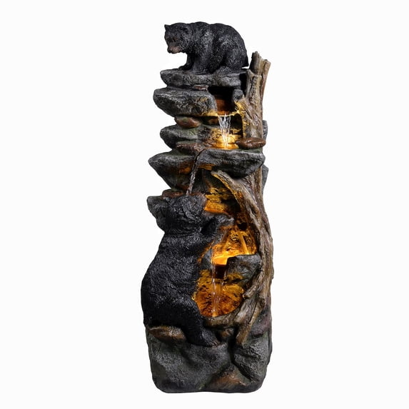 Hi-Line Gift Ltd 79764 37" H Bear Climbing Water Fountain Outdoor W/LEDs