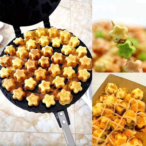 37-Hole Non-Stick Plum Blossom Cake Mold Dual-Sided Frying Pan for Sandwiches Pastries - Aluminum Baking Pan with Ergonomic Handle