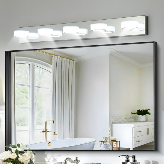 37 Inch 5-Light LED Vanity Light, Modern Dimmable Bathroom Fixture with Rotatable Heads, Chrome Finish