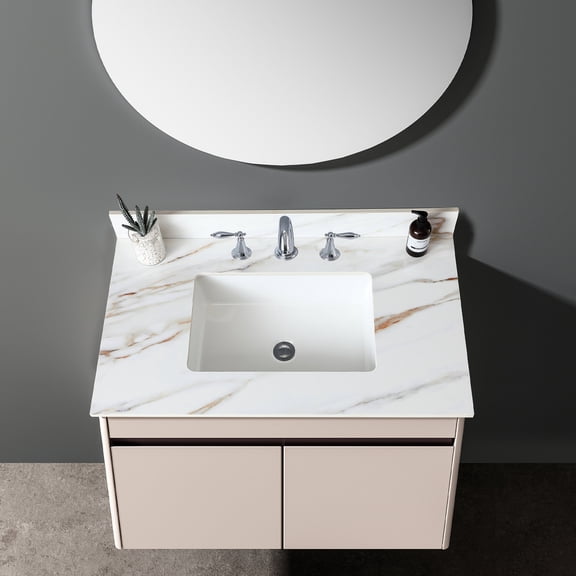 37 Inch American Traditional Sintered Stone Vanity Top for Bathroom Avoid Wall Water Damage