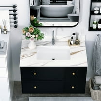 37 Inch Bathroom Vanity Top - White Marble, 4" Backsplash, Pre-drilled Hole, & , Fits 42" X 21" Cabinets, Sintered Stone Design