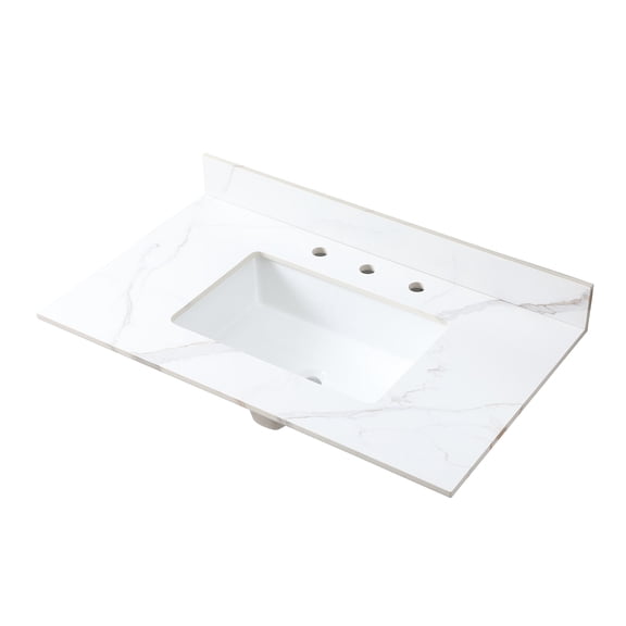 37 - Inch Carrara Marble Vanity | Coordinate with Bathroom Decor, Fast Setup | Sintered Stone, Polished Sides | Comes with Matching Backsplash, Safe Delivery