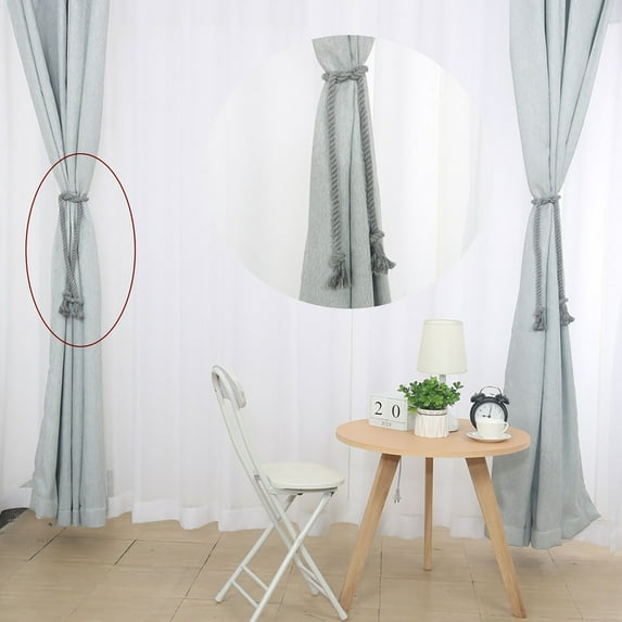 37 Inch Cotton Blend Curtain Tieback Window Rope Curtain Buckle Tiebacks Clips Holder Grey, 4 Pack