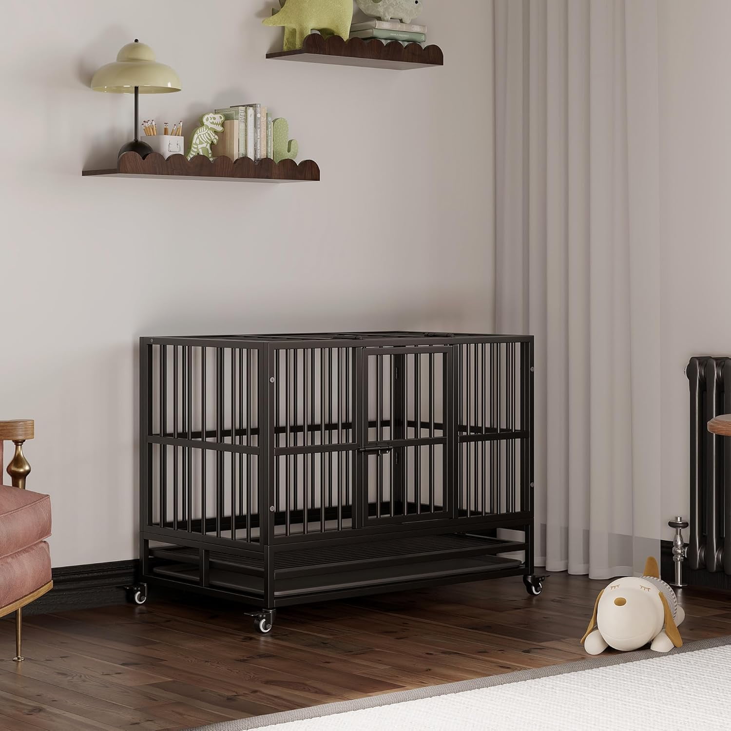 View of 37 Inch Dog Crates,Folding Metal Crates Dog Kennels Outdoor and Indoor ...