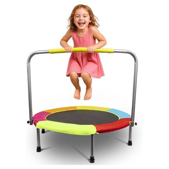 37 Inch Foldable Toddler Trampoline with Safety Handle - Indoor Outdoor Mini Trampoline for Kids, Max Weight 60kg/132lbs