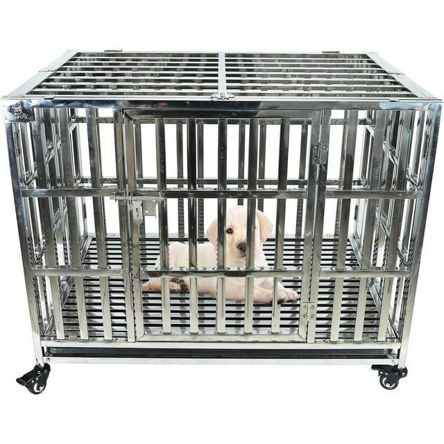 37 Inch Heavy Duty Stainless Steel Dog Cage High Anxiety Indestructible
