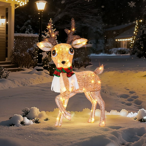 37 Inch Lighted Christmas Deer, 60 LED Pre-lit Lighted Christmas Deer Outdoor Decorations, Plug-in Deer Christmas Decor for Yard, Porch, Garden & Patio