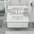 37 Inch Marble Vanity Top, White Vanity Top with 3 Predrilled Faucet