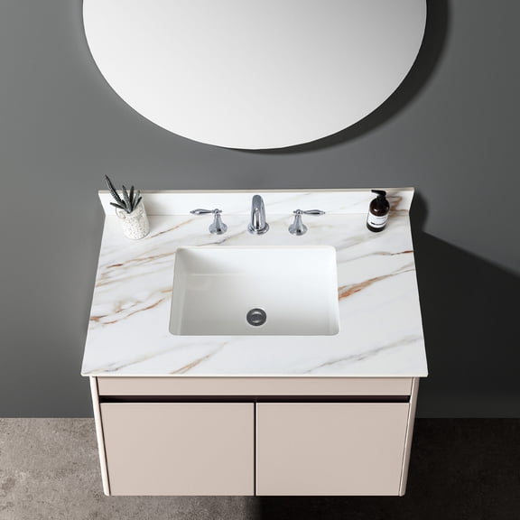 37 Inch Sintered Stone Vanity Top with Safety Overflow Hole in Bathroom Easy Maintenance